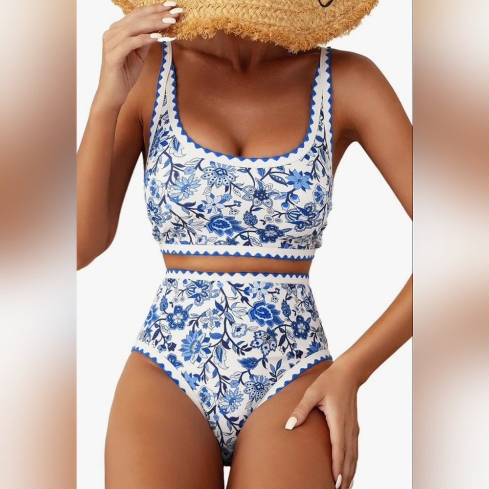 Floral Blue and White Bikini Set